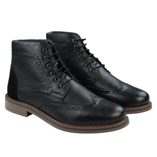 Magnus Men's Brogue Boots Black Tan Leather | Frank Wright