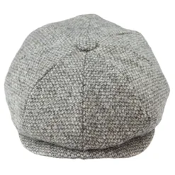 Major 8 Panel Baker Boy Cap Shelby Hat Wool Tweed Grey Razor
