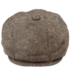 Major 8 Panel Baker Boy Cap Shelby Hat Wool Tweed Grey Razor