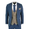 Marc Darcy Deon Men's Blue 3 Piece Herringbone Tweed Suit