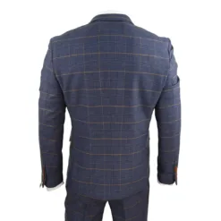 Marc Darcy Jenson Men's 3 Piece Navy Blue Tan Check Suit
