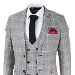 Marc Darcy Ross Men's Grey 3 Piece Check Office Suit