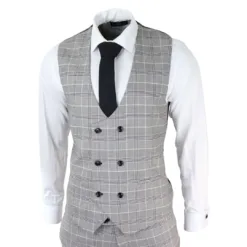 Marc Darcy Ross Men's Grey 3 Piece Check Office Suit