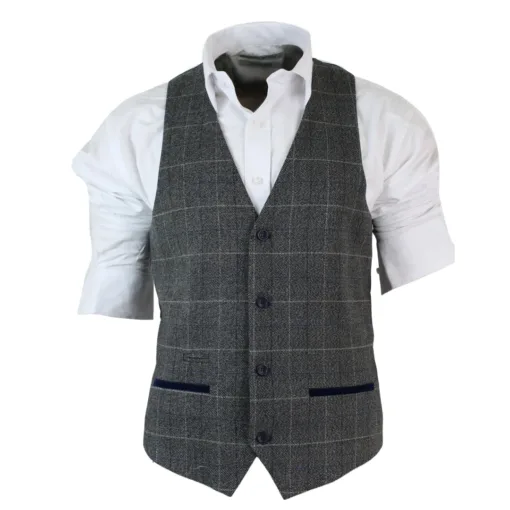 Marc Darcy Scott Men's Check Grey Waistcoat Tweed