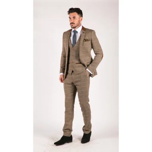 Marc Darcy DX7 Men's Check Tweed Brown 3 Piece Suit