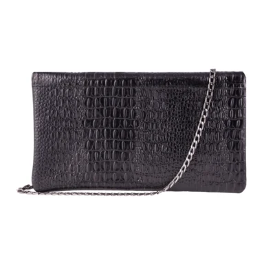Women’s Leather Patent Clutch Shoulder Bag Metal Chain Cross Body Textured