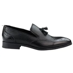 Men's Moccasin Loafers Leather Tassel Trim Black
