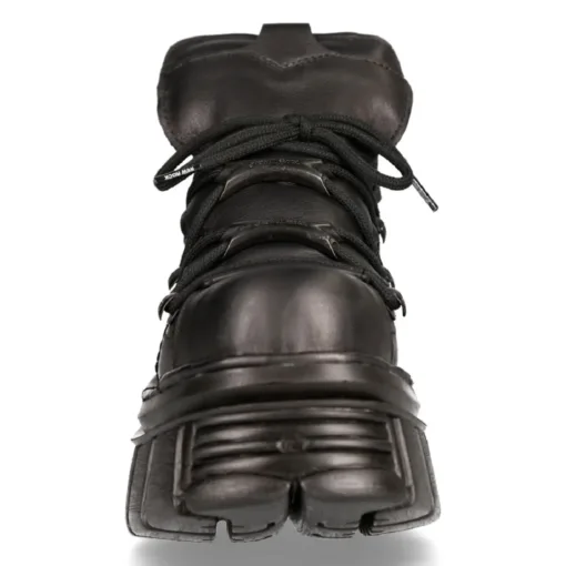 New Rock 106N-S52 Tower Metallic Black Leather Biker Boots