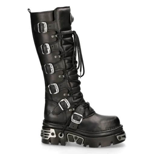 New Rock 272-s1 Metallic Black Knee High Zip Leather