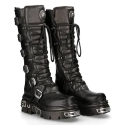 New Rock 272-s1 Metallic Black Knee High Zip Leather