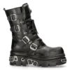 New Rock 373-S4 Metallic High Black Leather Biker Boots