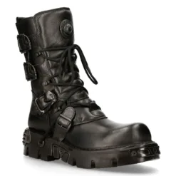 New Rock 391-S18 Black Leather Mid Calf Boots
