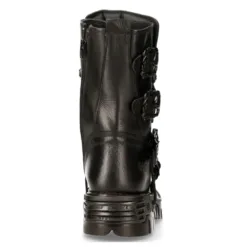 New Rock 391-S18 Black Leather Mid Calf Boots