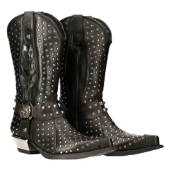 New Rock 7928-s1 Cowboy Black Leather Heavy Silver Studs