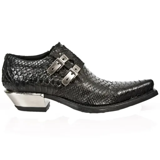 New Rock 7934-S2 Python Black Leather Steel Heel Boot