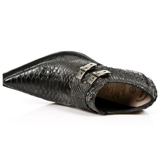 New Rock 7934-S2 Python Black Leather Steel Heel Boot