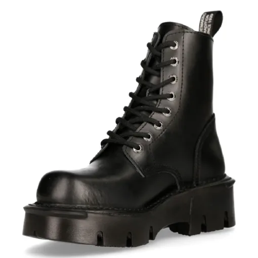 New Rock M-MILI084N-S3 Metallic Black Leather Platform Boots