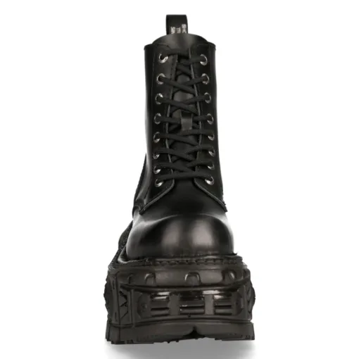 New Rock M-MILI084N-S5 Black Leather Platform Military Boots