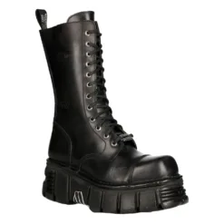 New Rock M-MILI211C-C1 Metallic Black Leather Biker Boots