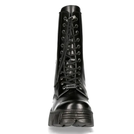 New Rock M-WALL027N-C2 Black Leather Mid-Calf Tower Boots