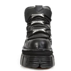 New Rock M.106-S29 Tower Metallic Black Leather Biker Boots