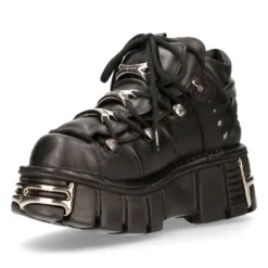 New Rock M106-s1 Tower Metallic Black Leather Biker Boots