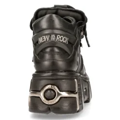 New Rock M106-s1 Tower Metallic Black Leather Biker Boots