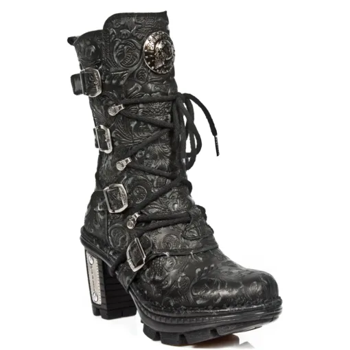 New Rock NEOTR005-S25 Floral Black Women Leather Boots