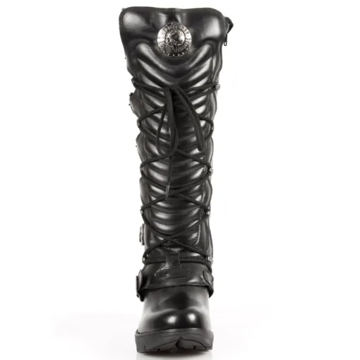 New Rock TR004-S1 Women Black Leather Lace Knee Boots