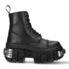 New Rock WALL083C-S4 Unisex Black Leather Platform Boots