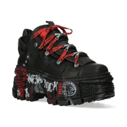 New Rock WALL106-C9 Unisex Black Leather Platform Boots