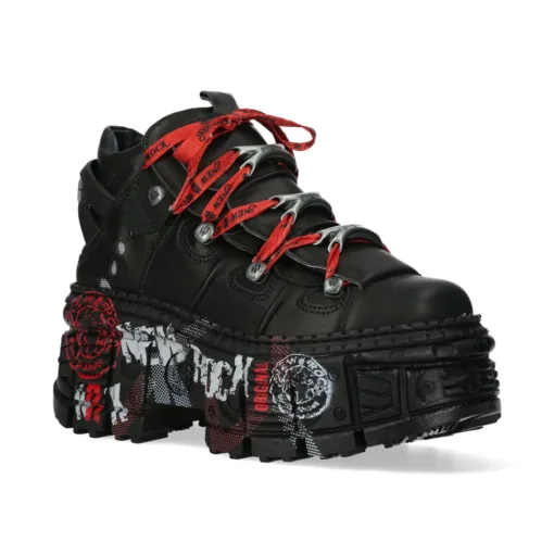 New Rock WALL106-C9 Unisex Black Leather Platform Boots