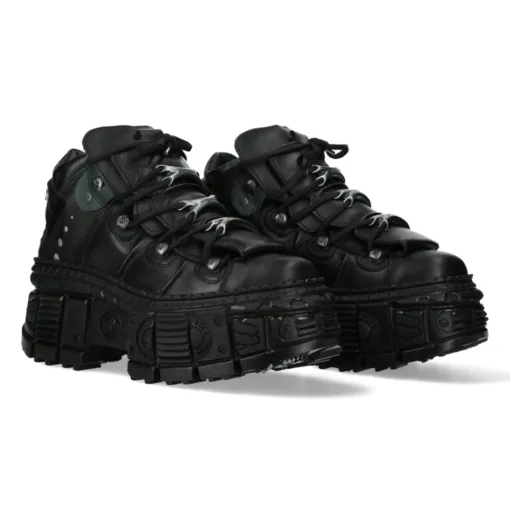 New Rock WALL106-S12 Boots Metallic Black Leather Platform