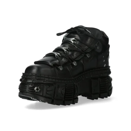 New Rock WALL106-S25 Metallic Black Leather Platform Boots