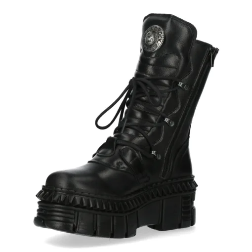 New Rock WALL373-S6 Boots Metallic Black Leather Platform