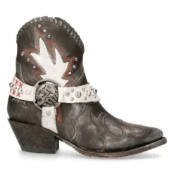 New Rock WSTM004-S2 Grey White Leather Cowboy Pointed