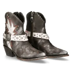 New Rock WSTM004-S2 Grey White Leather Cowboy Pointed