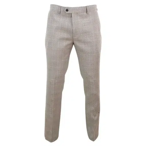 Paul Andrew Holland Men's Check Tweed Beige Brown Trousers