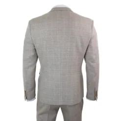 Paul Andrew Holland Men's Check Tweed Beige 3 Piece Suit