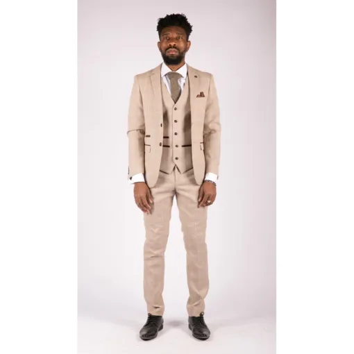 Paul Andrew Holland Men's Check Tweed Beige 3 Piece Suit
