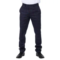 Paul Andrew Kenneth Men's Trousers Tweed Check Blue Navy