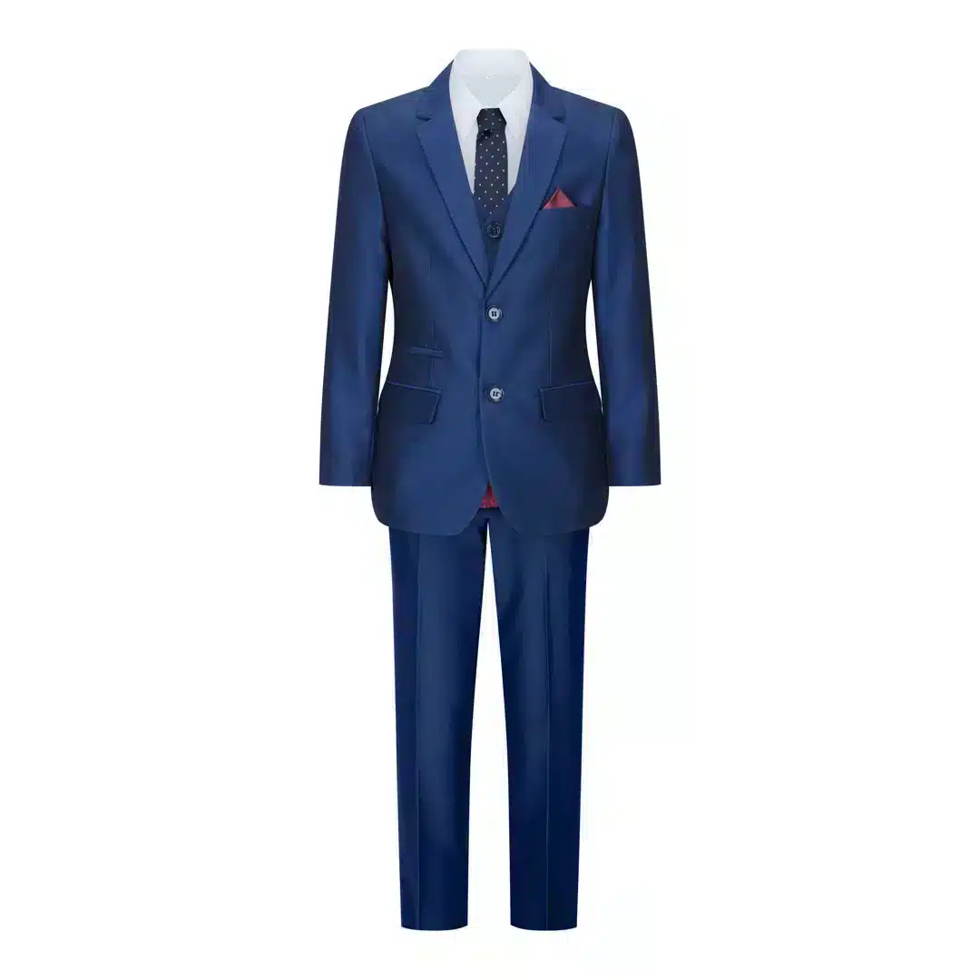 Paul Andrew Kingsley Boys 3 Piece Shiny Blue Wedding Suit