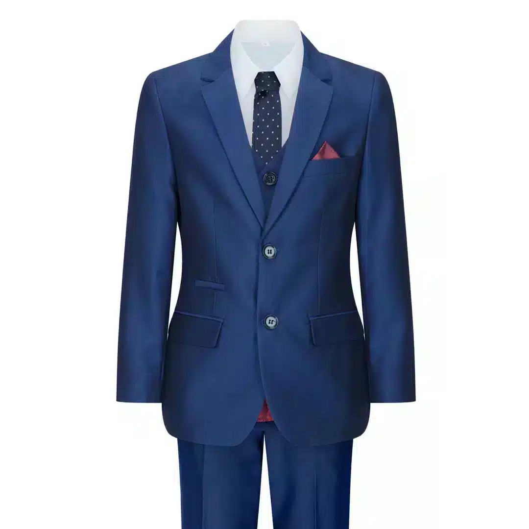 Paul Andrew Kingsley Boys 3 Piece Shiny Blue Wedding Suit