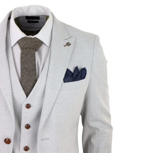 Paul Andrew Mark Mens Grey 3 Piece Tweed Check Suit Brown