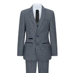 Paul Andrew Ralph Boys 3 Piece Navy Blue Tweed Check Suit