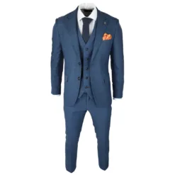 Paul Andrew Viceroy Mens 3 Piece Check Blue Light Modern Suit