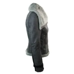 Samsara Avia Women's Biker Sheepskin Leather Jacket Grey