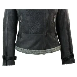 Samsara Avia Women's Biker Sheepskin Leather Jacket Grey
