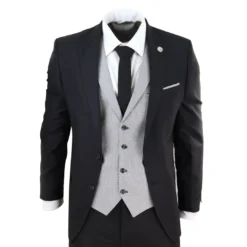 TruClothing 469 Men's 3 Piece Tweed Herringbone Black Suit