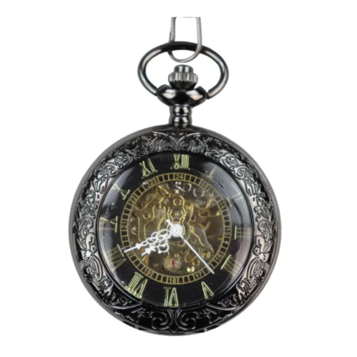 TruClothing Automatic Mechanical Pocket Watch Black Silver